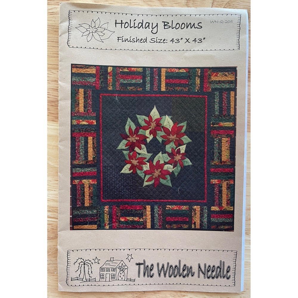 Holiday Blooms Quilt Pattern - Poinsettia Wreath Rail Fence Border 43" x 43"